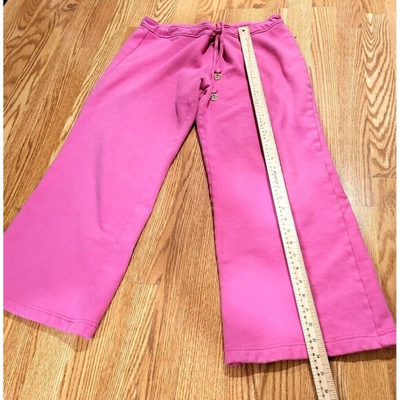 Tory Burch Drawstring Sweatpants Women LRG Pink Casual Joggers Gold Logo Charms - Picture 11 of 12